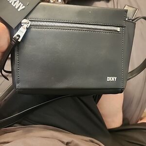 DKNY Men’s Black Crossbody Bag - Sleek Leatherette Design